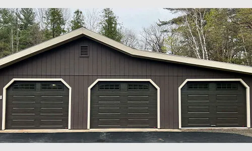 Acadia 138 Classic XL garage door, Moka Brown, Stockton Inserts windows